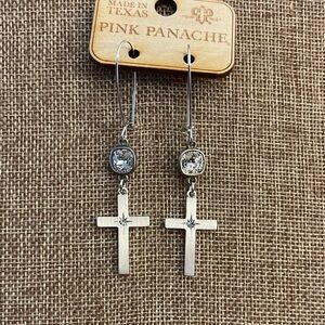 Pink Panache Silver Crystal Cross Earrings